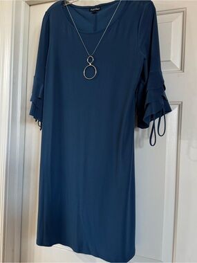Roz & Ali Navy Midi Dress with Layered Ruffle Sleeves